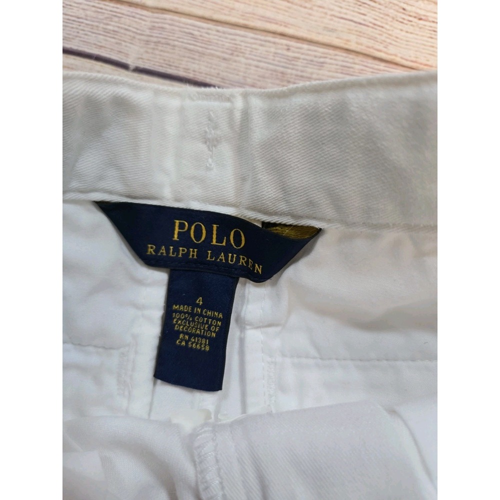 Polo Ralph Lauren Boys Shorts Size 4 White With Navy Blue Polo Adjustable Waist - Picture 2 of 6